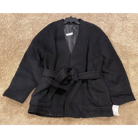 Madewell Patch Pocket Wool Blend Wrap Coat Women's SIze XXL  Black 2XL - Picture 2 of 4